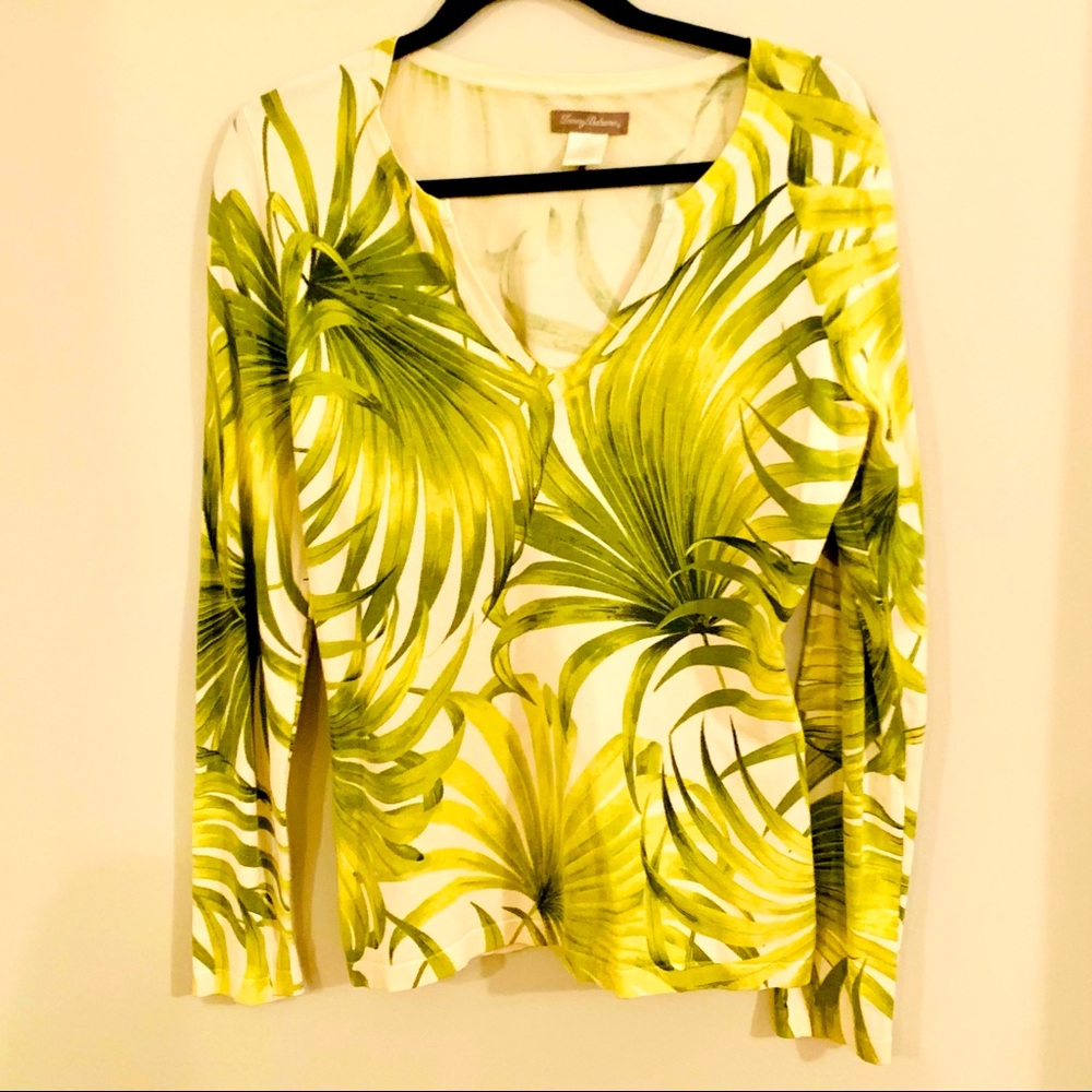 Tommy Bahama White & Green Palm Print Long Sleeve Tee